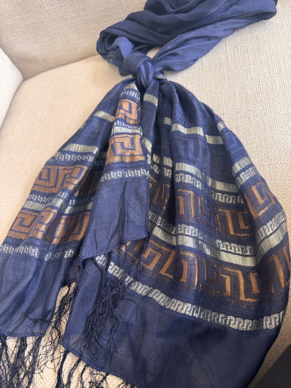 Navy Blue Metallic Geo Pattern Scarf